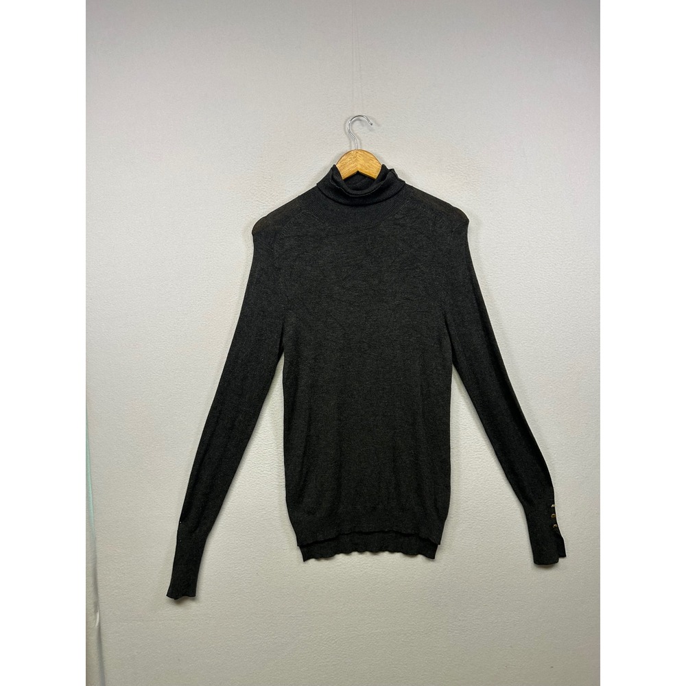 Zara Dark Academia Minimalist Womens Medium Grey Turtleneck Button Cuff Sweater